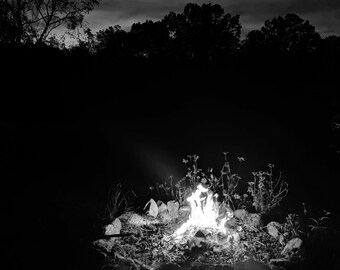 Fire Pit at Dusk Digital Photo - Black and White