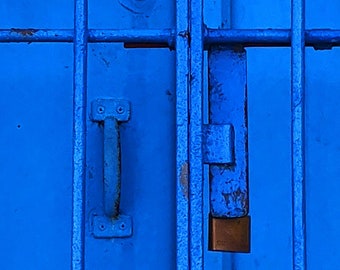 Close-Up Bright Blue Door in San Juan, Puerto Rico Digital Photo