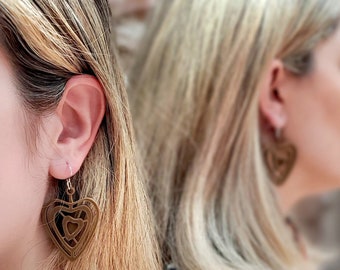 Wood Earrings | Heart Earrings | 3D Printed Earrings | Handmade Earring | Gift for her | Handmade Jewelry | Gift for mom | Mother's day gift