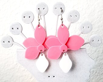 Pink & White Floral Earrings| 3D Printed Earrings | Handmade Earrings | Gift for her | Handmade Jewelry | Pink Flower Earrings