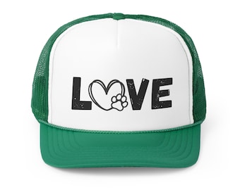 Dog Mom Love Trucker Hat, Dog Owner Love, Gift for Dog Mom or Dad, Unisex Baseball Cap Dog Lover Gift