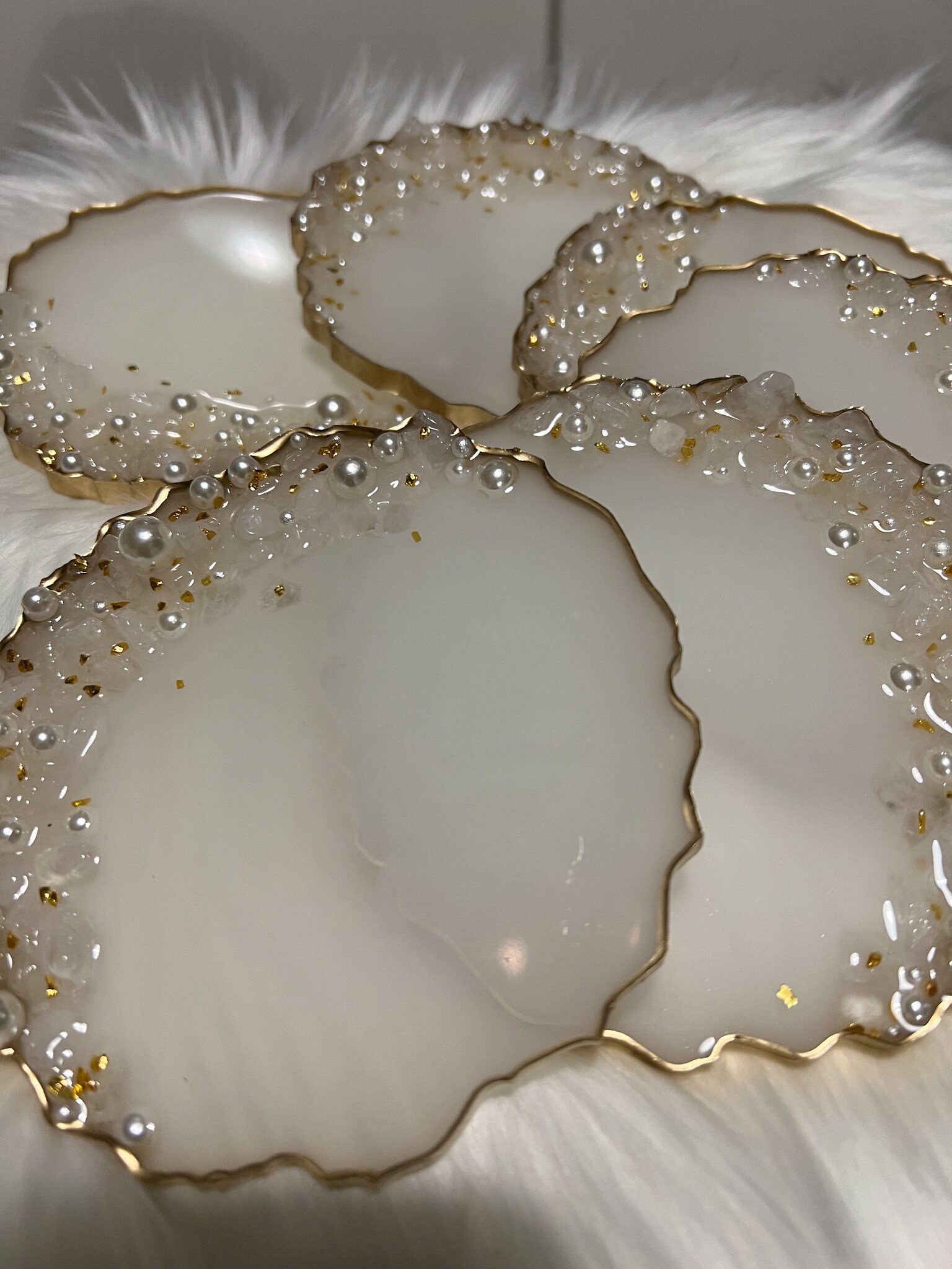 White and Gold Resin Coasters Etsy
