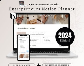 2024 All in One Notion Template, Entrepreneur Dashboard, Ultimate Life Planner, Aesthetic Design, Personal & Business Digital Planner