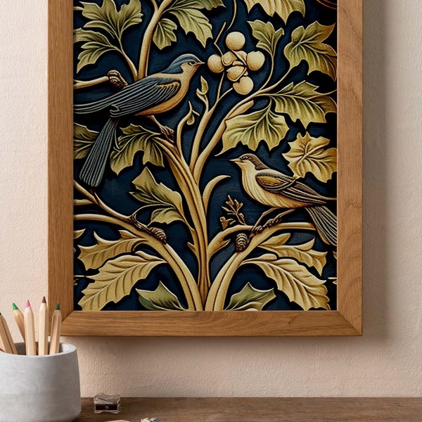 Arts & Crafts William Morris UNIQUE design | floral decor print | patterned tile | birds foliage fruit | Digital Download PRINTABLE Wall Art