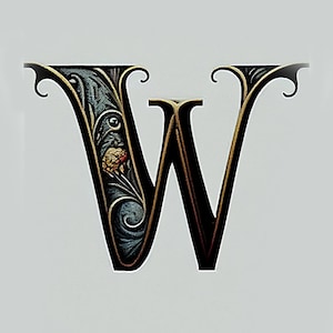 Illuminated Manuscript | Letter W Initial with Classic Flourish | GREAT Birthday Gift or Decor | Digital Download PRINTABLE Wall Art