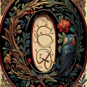Illuminated Manuscript | Letter O Initial with Classic Flourish | floral | GREAT Birthday Gift / Decor | Digital Download PRINTABLE Wall Art