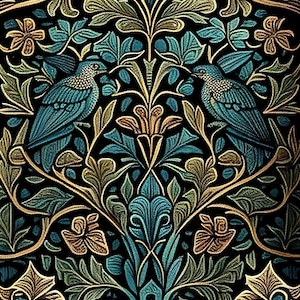 Arts & Crafts William Morris UNIQUE design | floral decor print | patterned textile | birds foliage | Digital Download PRINTABLE Wall Art