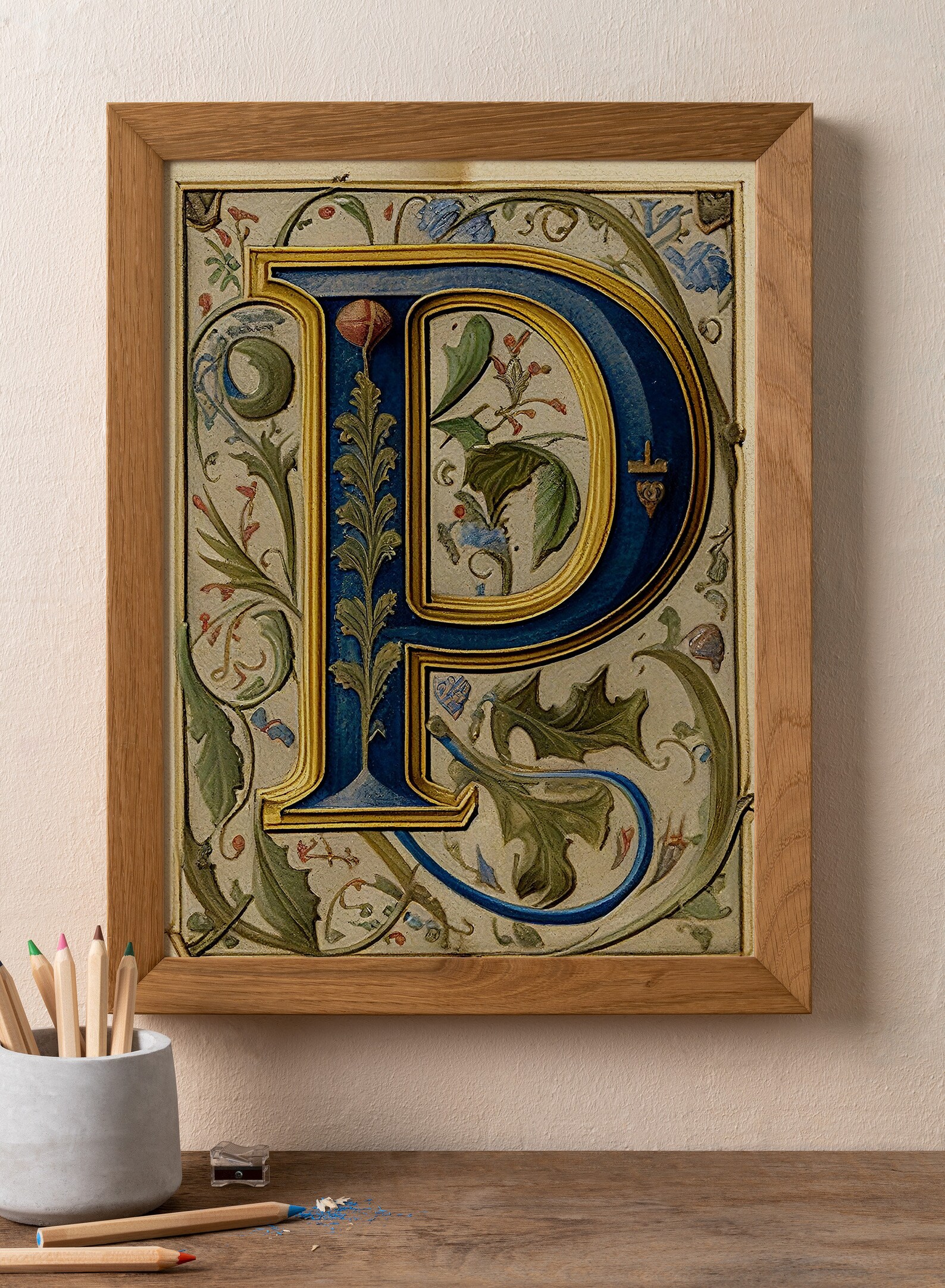 Lettering P Illuminated Manuscript | Letter P Initial With Classic Flourish ...