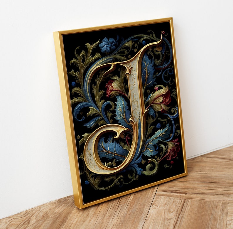Illuminated Manuscript Letter J Initial With Classic Flourish GREAT