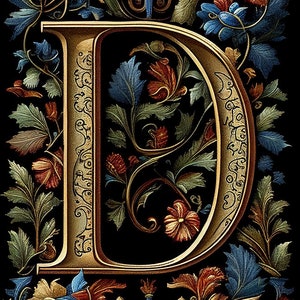Illuminated Manuscript | Letter D with Flourish | Book of Kells | GREAT Birthday Gift / Decor | Digital Download PRINTABLE Wall Art