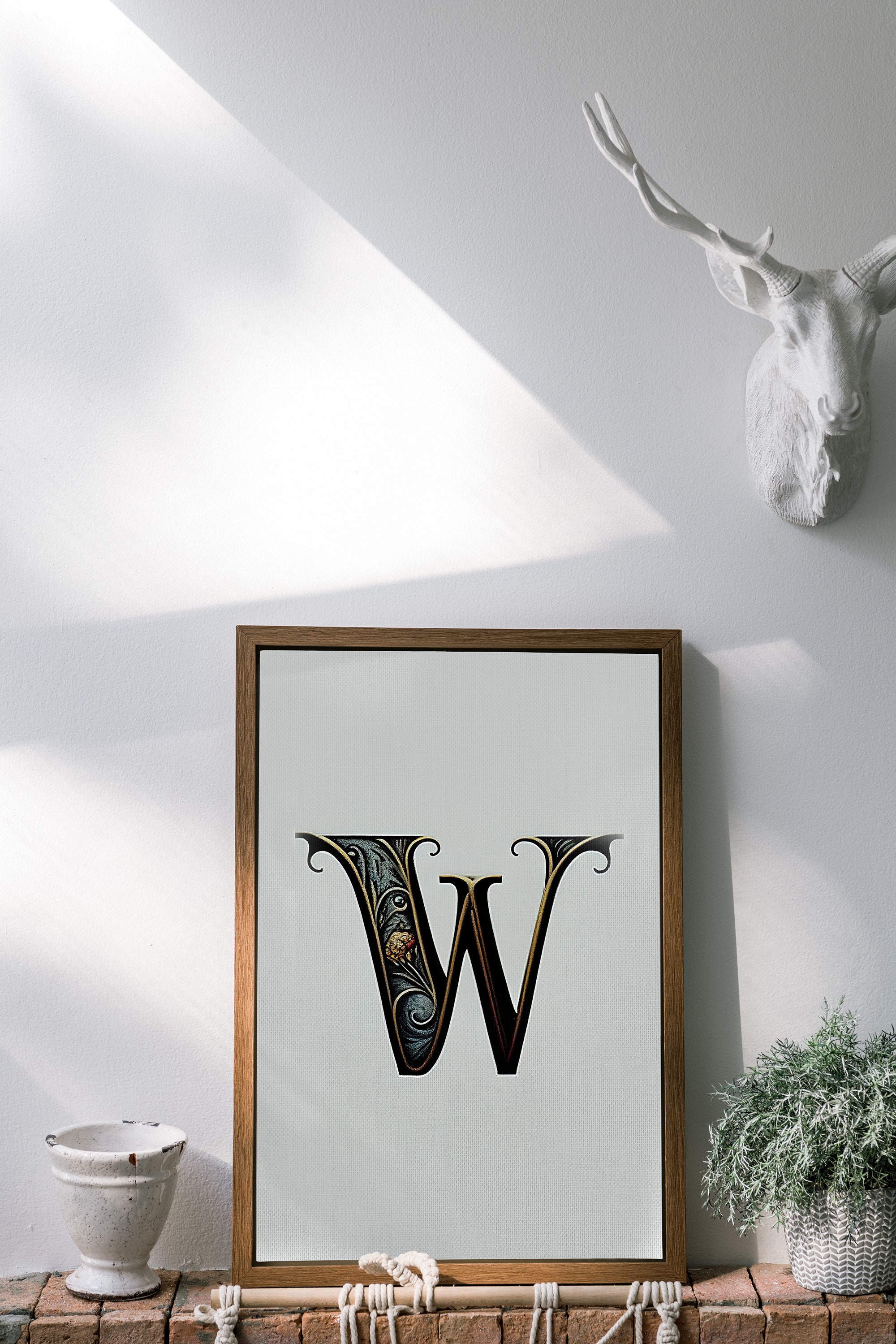 Illuminated Manuscript | Letter W Initial With Classic Flourish