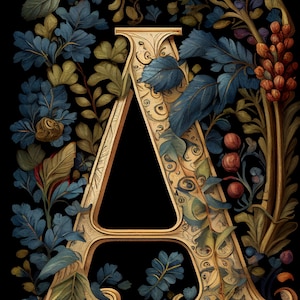 Manuscrit enluminé | Lettre A Initiale avec Flourish Classique | GRAND cadeau d'anniversaire/décor | Téléchargement numérique PRINTABLE Wall Art