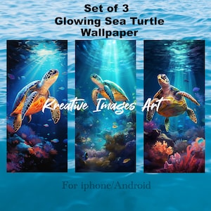 Glowing Sea Turtle Phone Wallpapers - Set of 3 for iphone and Android