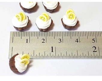 5 pc Miniature Banana Topped Chocolate Cream Cupcake Lot 1;6-1;12 Scale