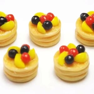 5pc Miniature Triple Short Stacked Pancakes Topped w/ Fruit Lot 1:12 Scale