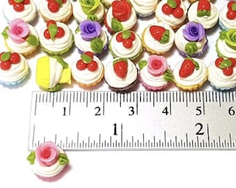 6pc Miniature Mixed Fruit and Rose Topped Cupcake Lot 1;6-1;12 Scale