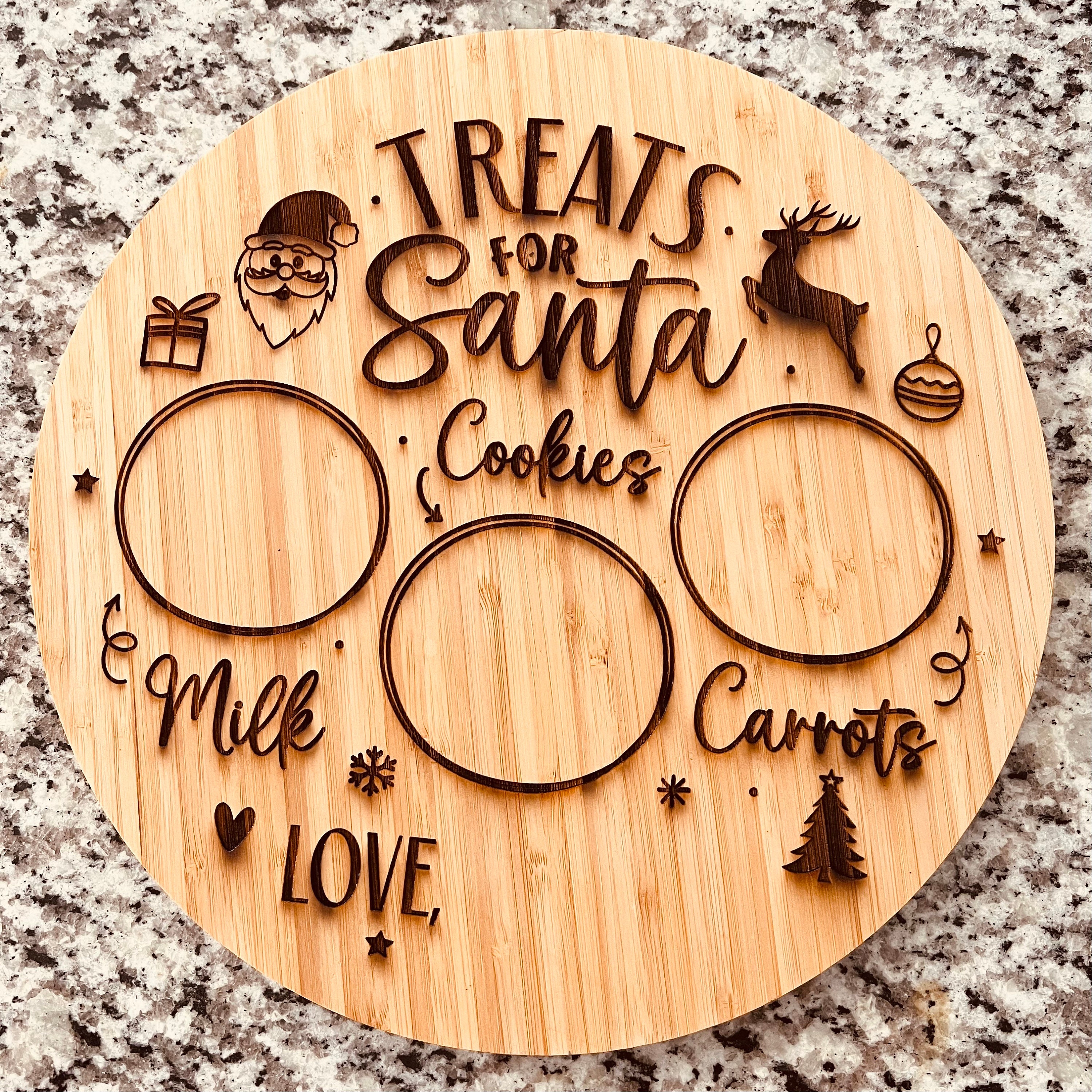 Round Bamboo Santa Cookie Tray Christmas