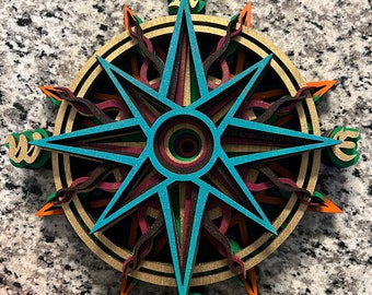 Stunning 3D Compass Layered Wood Art Piece