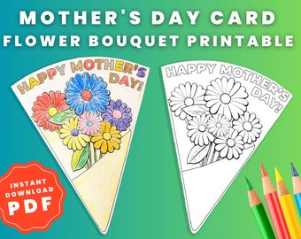 Mothers Day Coloring Card, Mothers Day Card Printable, Flower Bouquet Printable, Happy Mothers Day Card Printable, Mothers Day Bouquet