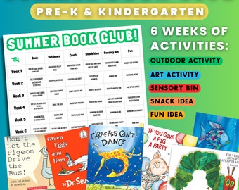 CLUB DE LIBROS DE VERANO Plan de lectura de 6 semanas / Oruga hambrienta, huevos verdes y jamón / Guardería, Programa de guardería, Montessori, Lectura de verano