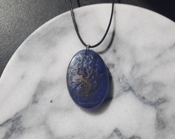 Blue Gold Galaxy Swirl Resin Necklace 17 inch Handmade