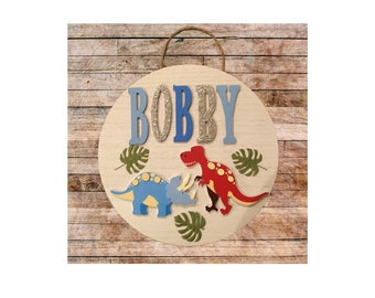 Personalized Kids Bedroom Door Sign, Dinosaur Door Sign Hanger, Jurassic Dinosaur Door Hanger, T-rex Lovers Kids Room Door Decoration