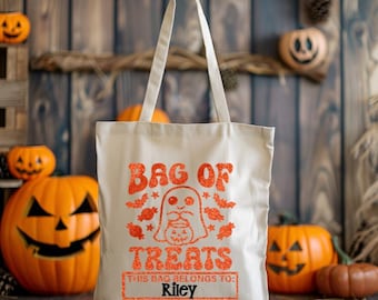 Personalized Kids Halloween Canvas Tote Bag, Halloween Trick or Treat Bag, Halloween Kids Bag