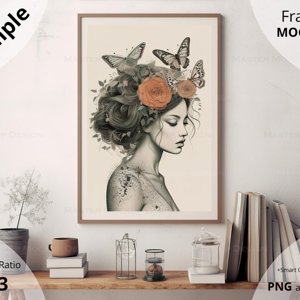 Simple 2x3 Wooden Frame Mockup, Boho Modern Retro Home Wall Art Mockups, Farm House Styled Poster Print Mock Up, Digital Download