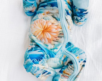 Bamboo Convertible Romper- Skyline Swirl | Sky Zippered Romper | Bamboo Baby Pajamas | Zippered Baby Romper | Unique Baby Clothes