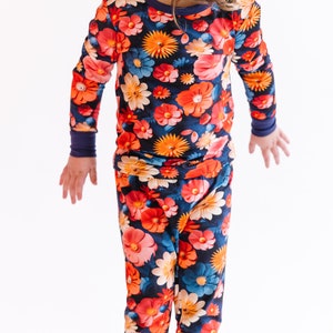 Bamboo Two-Piece- Midnight Blooms | Floral Pajamas | Bamboo Toddler Pajamas | Two-Piece Children&#39;s Pajama Set | Base Layer