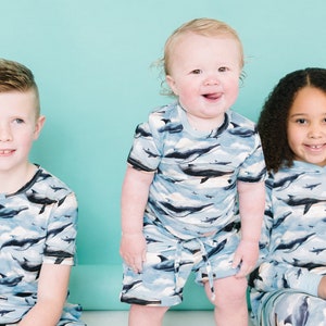Bamboo Kids Short Set: Flying Whales Print, Comfy Blend