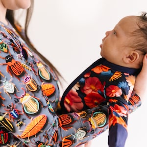 Bamboo Convertible Romper- Midnight Blooms | Floral Zippered Romper | Bamboo Baby Pajamas | Zippered Baby Romper | Unique Baby Clothes