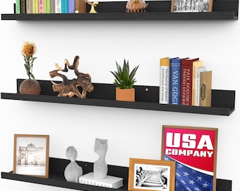 Rustic Wooden Floating Shelves, Set of 3 Wall Shelves, Hanging Storage Shelves, Wall Mounted Display Shelves for Livingroom