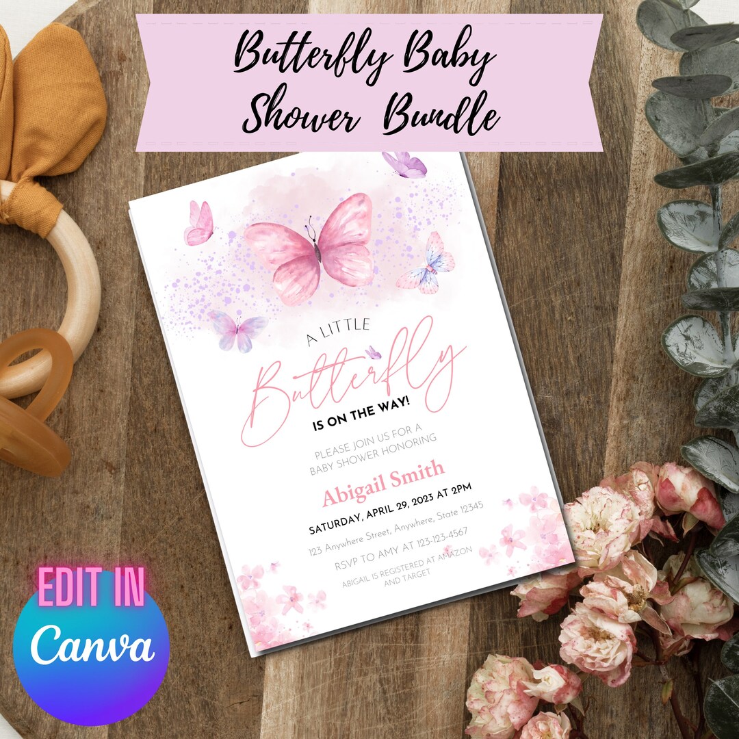 Butterfly Baby Shower Invitation Bundle, Butterfly Baby Shower ...