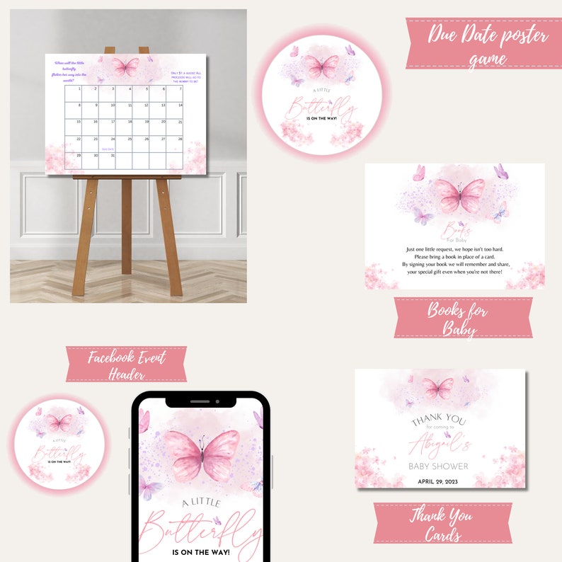 Butterfly Baby Shower Invitation Bundle, Butterfly Baby Shower ...