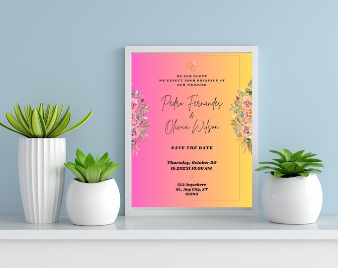 pink simple flower invitation,Minimalist Wedding,Wedding Invitation,Instant Download,Wedding,Editable Template,Card,Invitation Template