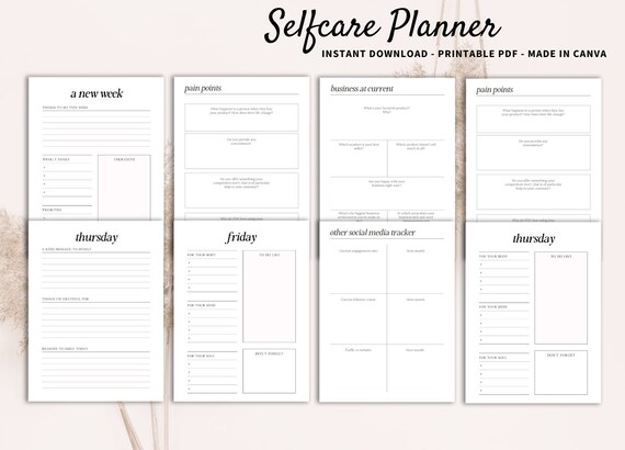 Self-Care Planner Printable | Self-Love Journal | Mental Health Worksheet Kit | Mindfulness Journal | Wellness Planner Bundle | Mood Tracker