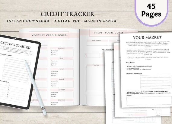 Credit Score Planner Printable Set, Credit Score Trackers, Money Goals, Monthly Budget Overview, INSTANT DOWNLOAD - 5 Pages - Blue LD054