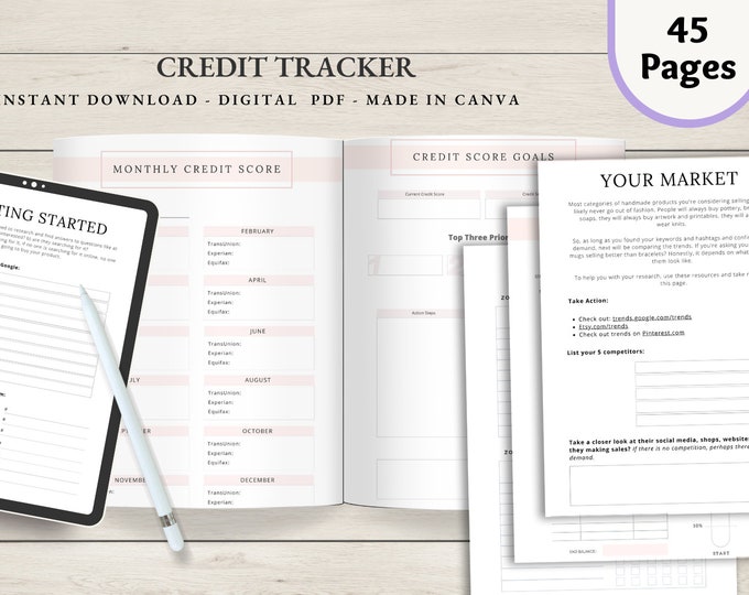 Credit Score Planner Printable Set, Credit Score Trackers, Money Goals, Monthly Budget Overview, INSTANT DOWNLOAD - 5 Pages - Blue LD054