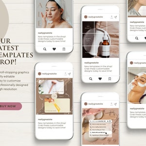 110 Neutral Aesthetician Templates, 110 Aesthetician Instagram Templates | Instagram Posts | Beauty Social Media Template | Skincare