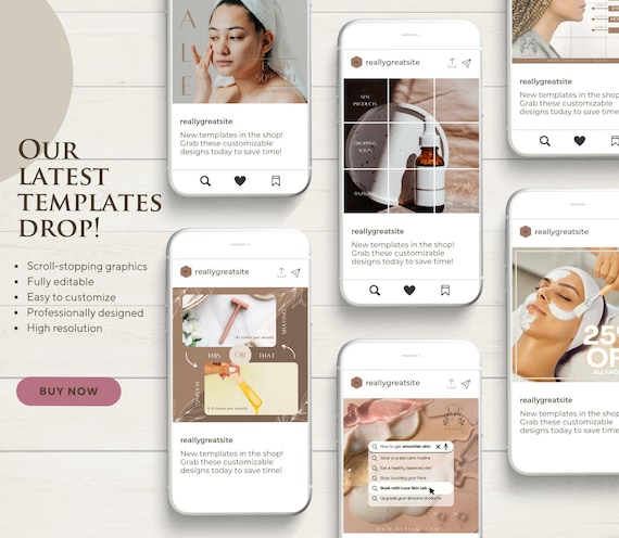 110 Neutral Aesthetician Templates, 110 Aesthetician Instagram Templates | Instagram Posts | Beauty Social Media Template | Skincare