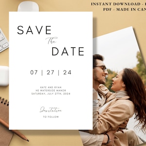 Wedding Invitation Template 5 x 7, Minimalist Wedding Invitation Template | Modern Wedding Invite | Photo Wedding Invitation