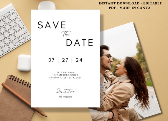 Wedding Invitation Template 5 x 7, Minimalist Wedding Invitation Template | Modern Wedding Invite | Photo Wedding Invitation