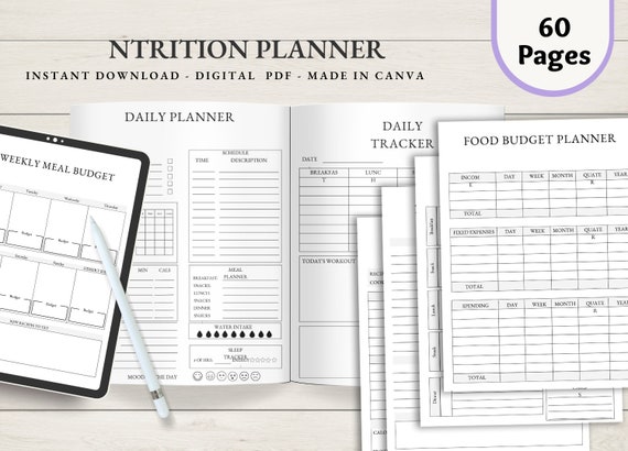 Nutrition Planner, Digital Meal Planner | Weekly Meal Planner | Food Prep | Printable Planner | Nutrition Download
