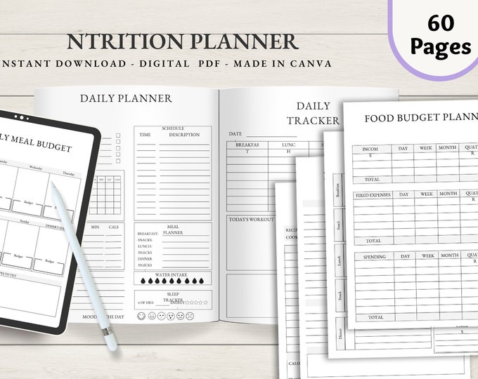 Nutrition Planner, Digital Meal Planner | Weekly Meal Planner | Food Prep | Printable Planner | NutritionDownload