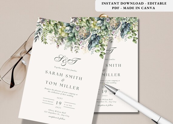 Elegance Wedding Invitation, Wildflower Wedding Invitation Template, Printable Wedding, Wedding Invitation, Boho Wildflower Invite