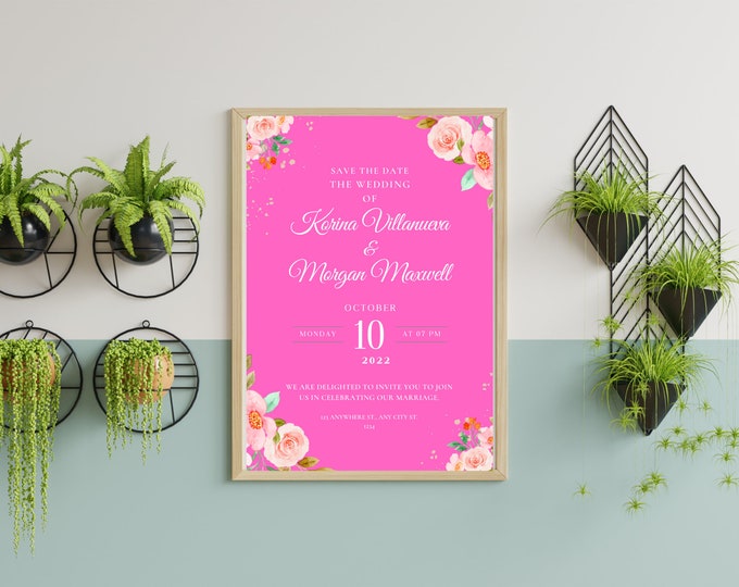 pink floral wedding invitation,Watercolor Clipart Watercolor Flowers Wedding Clipart Floral Wedding Editable Template Bridal