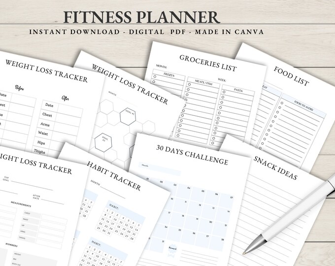 Fitness Planner, Fitness Planner, Weight Loss Tracker, Workout Planner Fitness Journal, Wellness, Health Goal