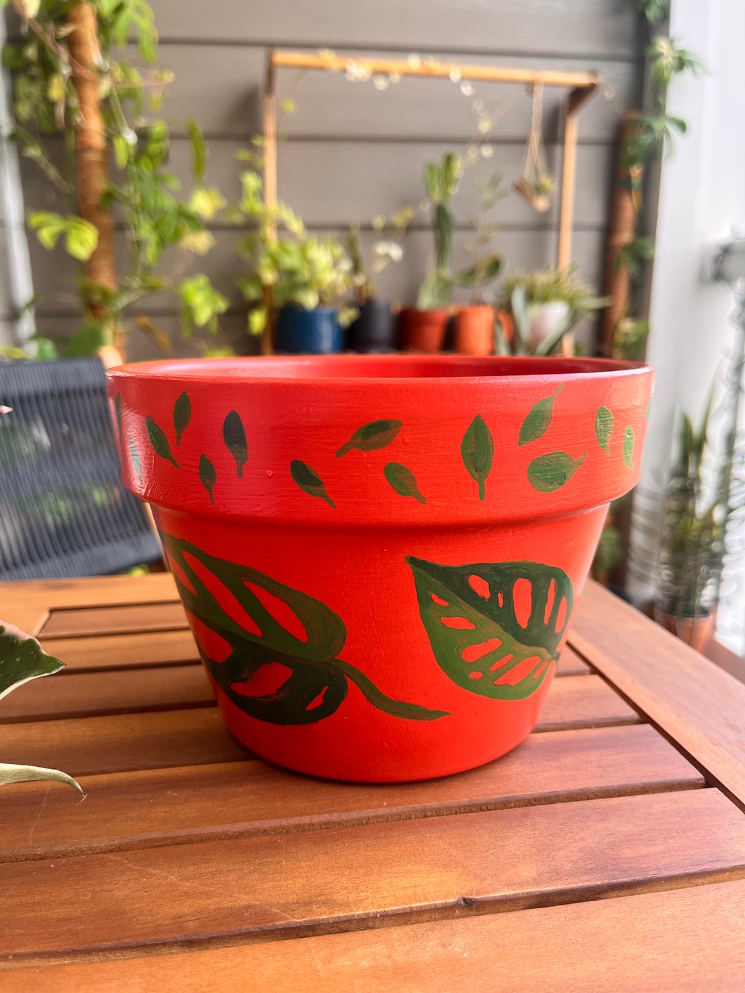 Hand Painted Plant Pot With Drainage Etsy