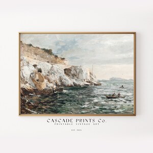Rocky Cliff Ocean Landscape Painting  | DIGITAL PRINTABLE ART